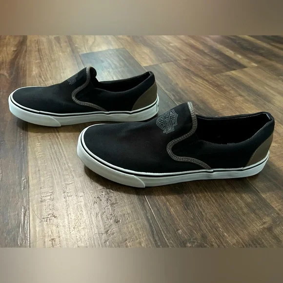 Harley-Davidson Men's Size 8 Canvas Black and White Loafers Unisex W9.5 D93320 - Picture 4 of 7